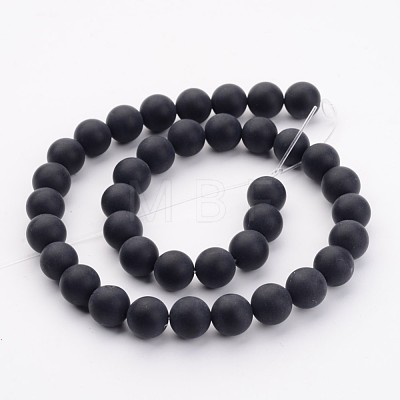 Grade A Round Frosted Natural Black Agate Beads Strands X-G447-5-1