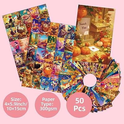 50Pcs Thanksgiving Day Paper Greeting Cards DIY-P085-16B-1