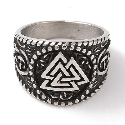 Viking 304 Stainless Steel Valknut Rings RJEW-U005-17A-AS-1