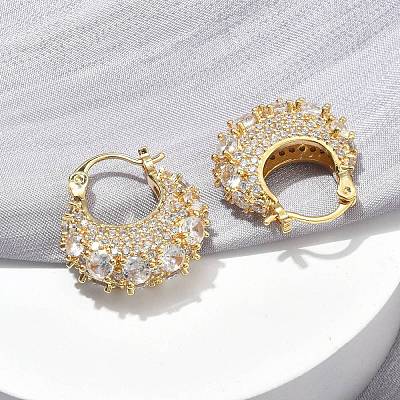 Brass Micro Pave Clear Cubic Zirconia Chunky Hoop Earrings EJEW-C182-04G-1