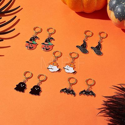 Halloween Theme Alloy Enamel Hoop Earrings for Women EJEW-JE05227-1