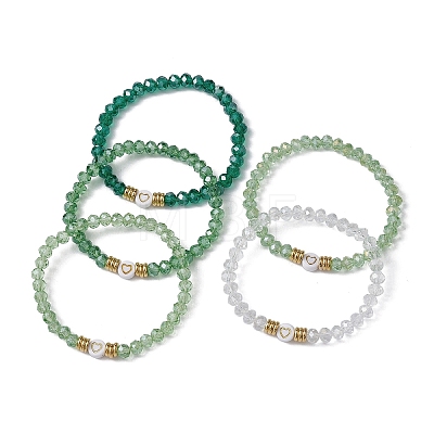 5Pcs Glass & Brass & Acrylic Beaded Stretch Bracelets Set BJEW-JB09677-04-1