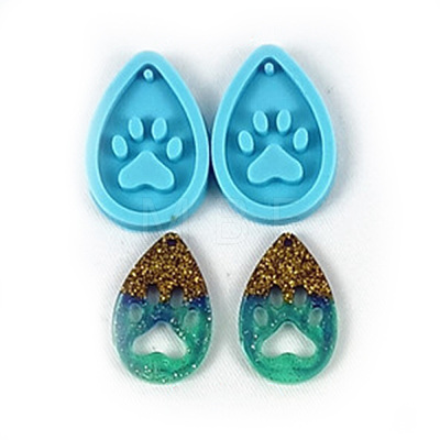 Teardrop with Dog Paw Prints Pattern DIY Pendant Silicone Molds DIY-WH0301-93-1
