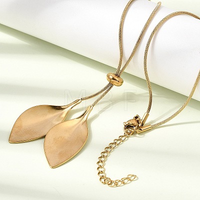 Adjustable 304 Stainless Steel Leaf Pendant Lariat Necklaces for Women SA-CBAB727-03G-1