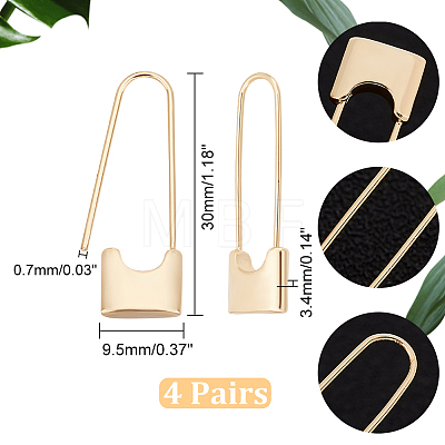 8Pcs Brass Safety Pin Shape Dangle Hoop Earrings for Men Women KK-AR0002-90-1