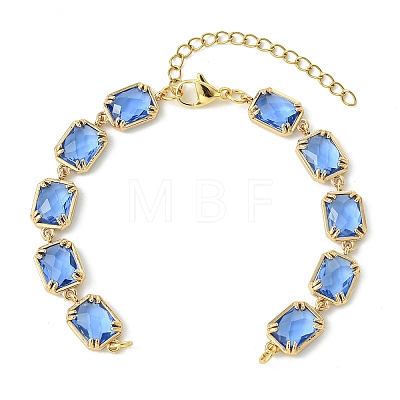 Brass Glass Rectangle Link Bracelet Making AJEW-JB01649-01-1