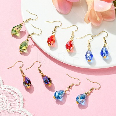 15 Pair 15 Color Glass Teardrop Dangle Earrings EJEW-JE05399-1