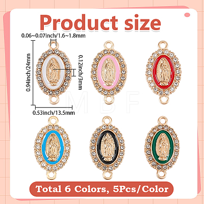 30Pcs 6 Colors Religion Alloy Enamel Virgin Mary Connector Charms FIND-SC0024-26-1