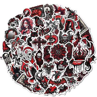 50Pcs Black and Red Gothic Skull Paper Stickers DIY-P085-10-1