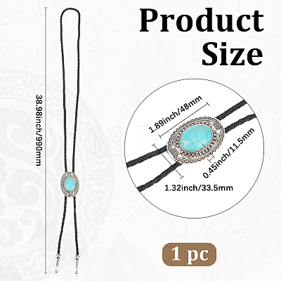 1Pc Alloy & Synthetic Turquoise Oval Pendant Black PU Leather Cord Boho Tie Lariat Necklaces NJEW-GF0001-23-1