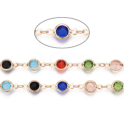 2M Flat Round Handmade Brass Glass Link Chains CHC-YW0001-10KCG-1