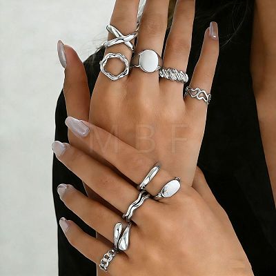 10Pcs Alloy Finger Rings Set for Women WGC74B8-04-1