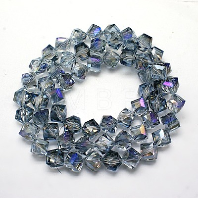 Half Plated Crystal Glass Cube Beads Strands EGLA-F023-C01-1