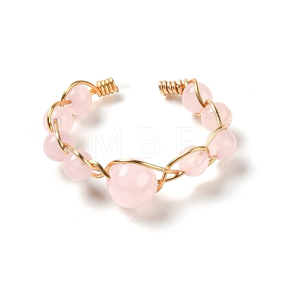 Adjustable Natural Rose Quartz with Brass Rings G-B075-01G-07-1
