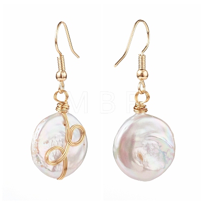 Wire Wrapped Natural Baroque Pearl Keshi Pearl Dangle Earrings EJEW-JE04506-02-1