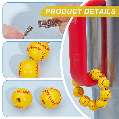 Sport Ball Wood Beaded Keychain for Women Men HJEW-NB00182-1