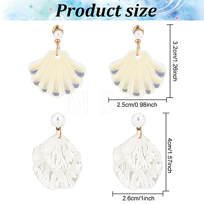 ANATTASOUL 2 Pairs 2 Color Resin Shell Shape Dangle Stud Earrings with Imitation Pearl Beaded EJEW-AN0002-62-1