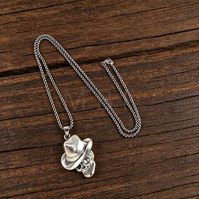 Halloween Zinc Alloy Cowbody Skull Pendant Necklaces for Unisex WGCDD93-01-1