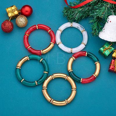 5Pcs 5 Colors Acrylic Curved Tube Stretch Bracelets Set sgBJEW-SW00069-1