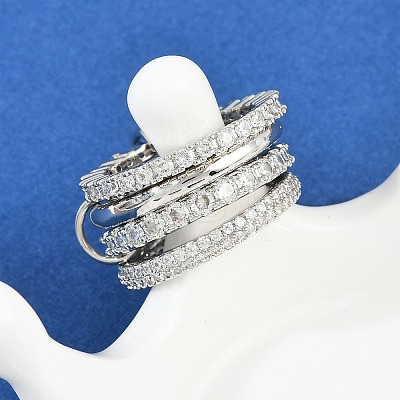 Brass Micro Pave Cubic Zirconia Plain Band Finger Rings for Women RJEW-P160-01I-P-1