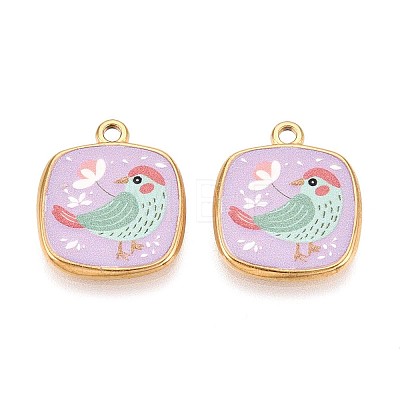 Printed Style 304 Stainless Steel Square Pendants STAS-T071-25A-G-1