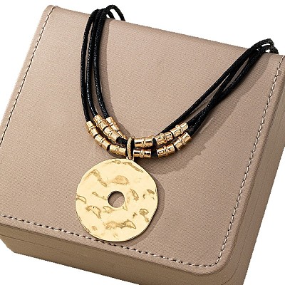 Alloy Disc with CCB Plastic Pendant Black Waxed Cord Multi-strand Necklaces FS-WG118E2-01-1