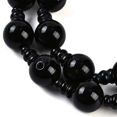 Natural Black Onyx 3-Hole Guru Beads Strands G-H064-E08-03B-1