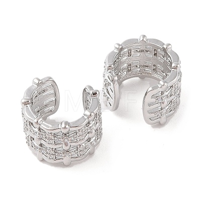 Rack Plating Brass Micro Pave Clear Cubic Zirconia Cuff Earrings for Women EJEW-G394-02P-1