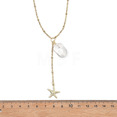 Summer Natural Baroque Keshi Pearl & 304 Stainless Steel Sea Animal Pendant Satellite Chain Y Lariat Necklaces NJEW-JN06049-01-1