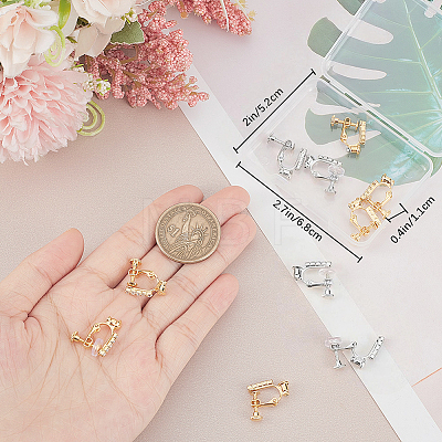 12Pcs 2 Styles Brass & Crystal Rhinestone Clip-on Earring Findings KK-BBC0028-20-1