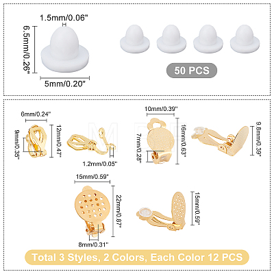 DICOSMETIC 36Pcs 6 Style 304 Stainless Steel Clip-on Earring Findings STAS-DC0001-29-1