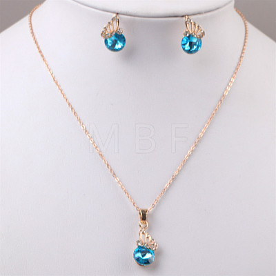 Butterfly & Flat Round Alloy Rhinestone Pendant Necklaces & Stud Earrings FS-WG892EC-02-1