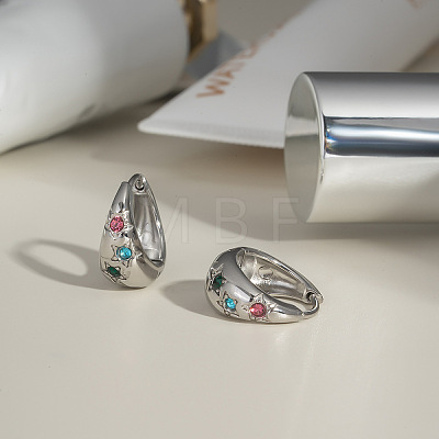 Stainless Steel Colorful Rhinestone Hoop Earrings GL4327-2-1