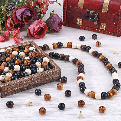 400Pcs 4 Styles  Natural Wood Beads WOOD-GF0002-15B-1