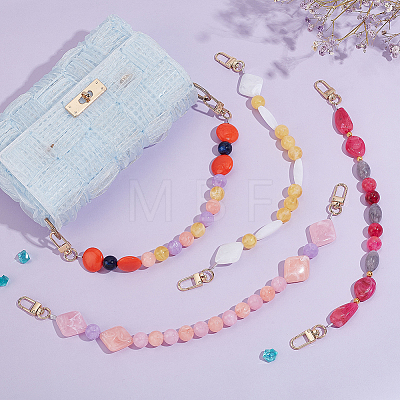   4Pcs 4 Style Resin Imitation Gemstone Beaded Bag Handles FIND-PH0009-46A-1