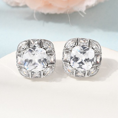 Brass Pave Clear Cubic Zirconia & Glass Stud Earrings EJEW-G471-03P-01-1