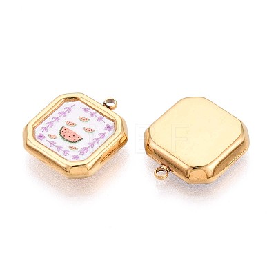 Printed Style 304 Stainless Steel Square with Flower Pendants STAS-T071-24A-G-1