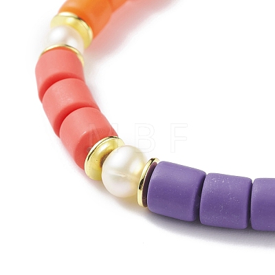 Handmade Polymer Clay Column Beads Stretch Bracelet BJEW-JB07264-1