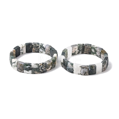 Rectangle Natural Tree Agate Beads Stretch Bracelets for Women Men BJEW-Z149-01C-1