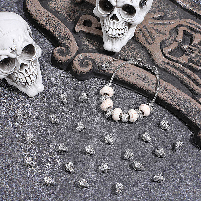 50Pcs Skull Alloy European Beads MPDL-PA0001-02-1
