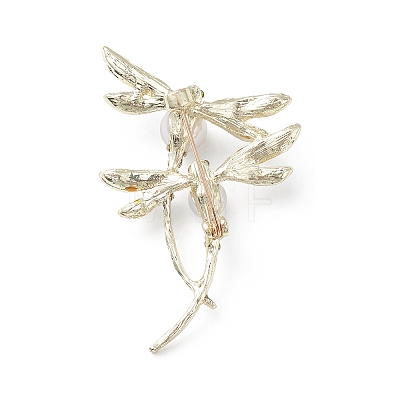 Rhinestone Dragonfly Brooch Pin with Plastic Pearl Beaded JEWB-M026-03G-1