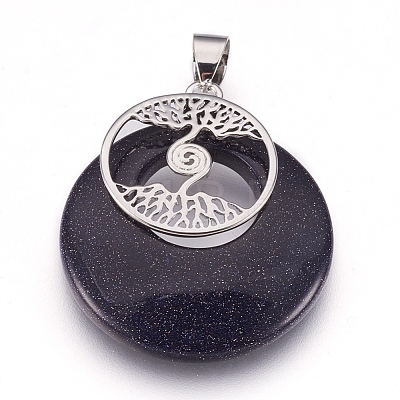 Synthetic Blue Goldstone Pendants KK-F751-B20-1