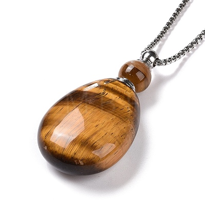 Natural Mixed Stone Perfume Bottle Pendant Necklaces NJEW-F251-06-1