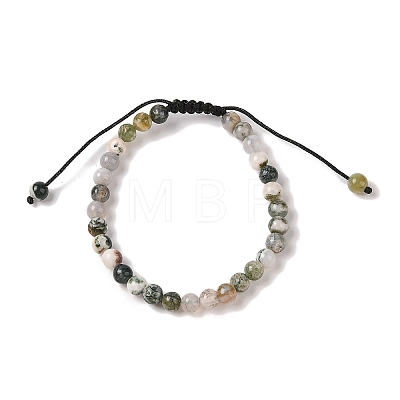 6mm Round Natural Tree Agate Braided Bead Bracelets BJEW-C067-01A-01-1