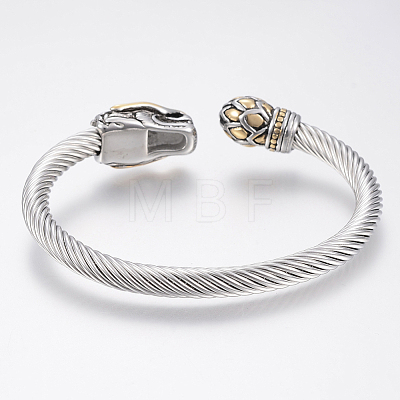 304 Stainless Steel Cuff Bangles Torque Bangles BJEW-H570-09-1
