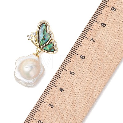 Natural Keishi Pearl with Paua Shell Pendants PALLOY-JF05248-1