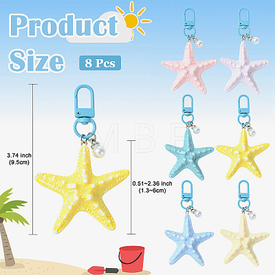 8Pcs Opaque Resin Starfish Pendant Decorations HJEW-YW00267-1