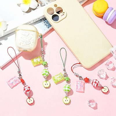 2Pcs Acrylic & Wood & Alloy & Resin Mobile Straps HJEW-YW00339-01-1