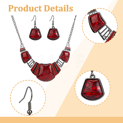 FIBLOOM 2 Set 2 Colors Resin Trapezoid Dangle Earrings with Iron Pins & Pendant Necklace SJEW-FI0001-28-1