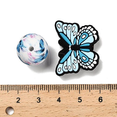 25Pcs Butterfly & Round Silicone Focal Beads SIL-L005-02A-1